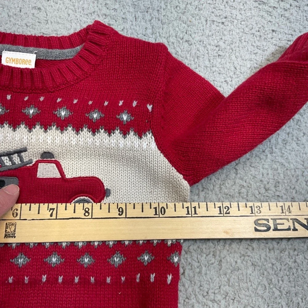 Gymboree Fire Truck Sweater Kids 12-18 Months Red Excellent Knit Pullover